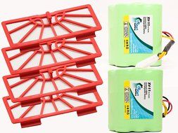 2-Pack Neato XV-12 Battery and Filters - Kit Includes 2 Neato Battery and 4 Filters (3500mAh, 7.2V, NI-MH)