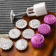 Y&amp;XL&amp;H 7Pcs/lot Hand pressing 50g Round Moon Cake Mold Belt 6 Stamps Cookie Cutter Pastry Moon Cake Molds