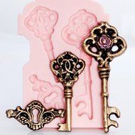 Victorian Rose Skeleton Key Silicone Mold, Food Safe Wedding Cake Decorating with Fondant, Chocolate, Candy, Craft... N2
