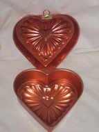 Set Of 2 - Vintage Coppertone Heart Jell-O Mold Cake Pan - 7x7x1.5 Inch N2