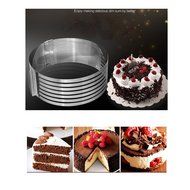 SUNLIGHTAM Stainless Steel Adjustable Size Mousse Cake Ring Mold Layer Slicer Cutter Retractable Baking Tool (... N2
