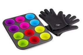 Chefs Star Carbon Steel Cupcake Baking Pan with Removable &amp; Reusable Silicone Cupcake Liners, 12 Silicone Non-Stick... N2