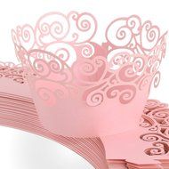24pcs Vine Filigree Fence Cupcake Wrappers Wrap Cases 4 Wedding Birthday Christmas Xmas Party Pink N3