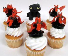 HOW TO TRAIN YOUR DRAGON 6 Piece CUPCAKE Topper Set Featuring 6 How to Train Your Dragon Figures, Figures Average... N8