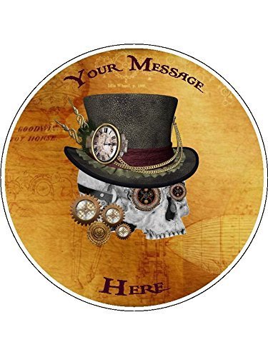 Personalised Steam Punk Skull 19cm / 7.5" Edible Icing Cake Topper - Please leave personalisation as a Gift Message...