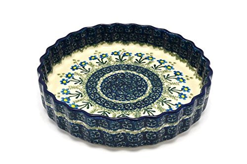 Polish Pottery Baker - Fluted Quiche - Small (7") - Blue Spring Daisy