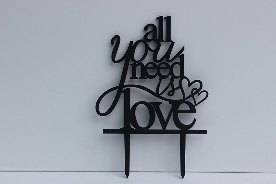 Meijiafei All You Need Is Love Cake Topper with Double Hearts Custom Wedding Cake Topper