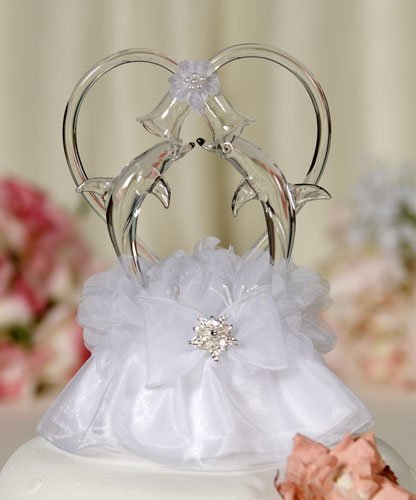 Glass Beach Dolphin Cake Topper with Heart: Skirt Color: White