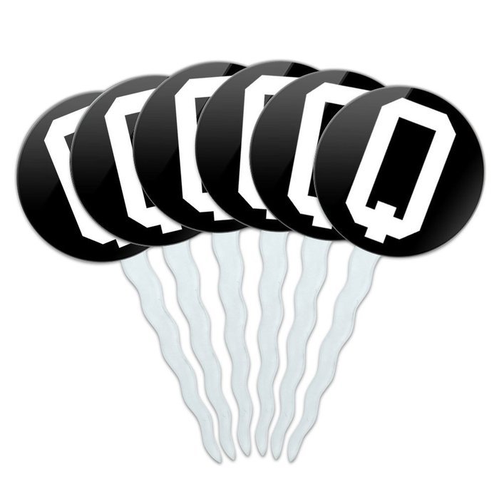 Set of 6 Cupcake Picks Toppers Decoration Letter Initial Black White - Letter G Initial N14
