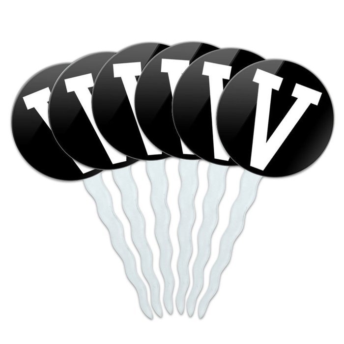 Set of 6 Cupcake Picks Toppers Decoration Letter Initial Black White - Letter G Initial N16