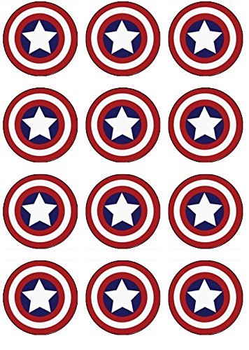 12 EDIBLE Captain America Cupcake Toppers- Captain America cupcakes, Captain America Birthday Party. These are...