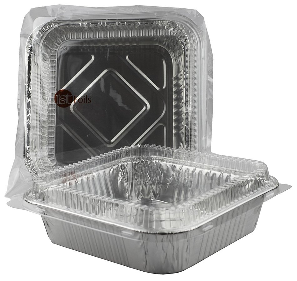 Square Foil Cake Pan 8" x 8" with Lid 5 Sets N3