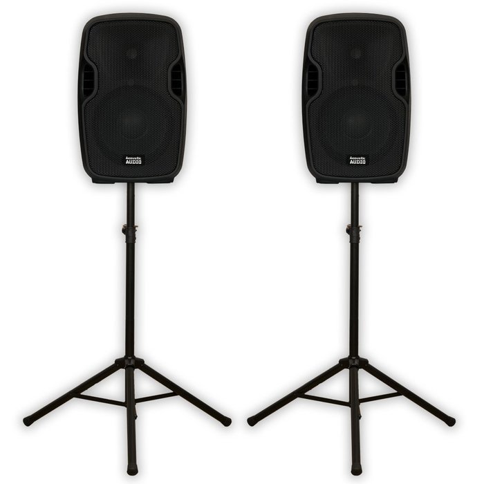 Acoustic Audio AA8UB Powered 1200 Watts 8" Bluetooth Speaker Pair and Stands 2 Way MP3 Players AA8UB-PK2
