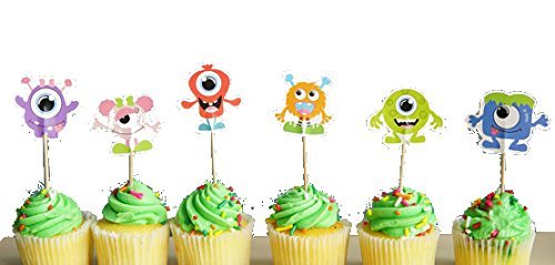 Set of 24 Monster Cupcake Toppers Monsters food picks double sided by Kate & Jake