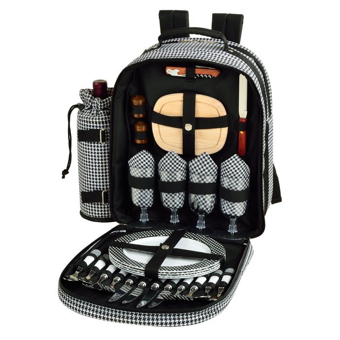 Picnic at Ascot - Deluxe Equipped 4 Person Picnic Backpack with Cooler & Insulated Wine Holder - Trellis Blue N4