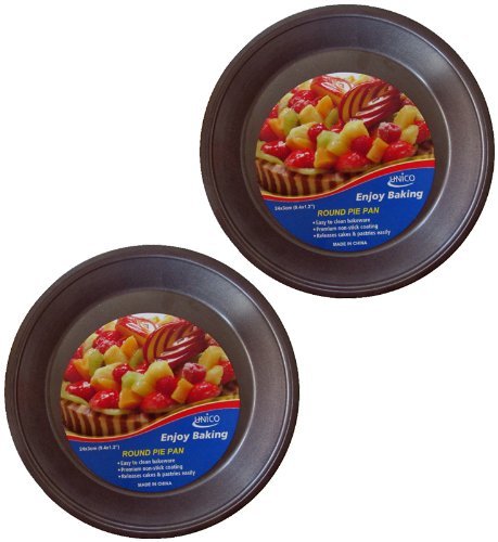 Unico 2 Pack Round 9.4" x 1.6" Premium Non-Stick Pie Pan Heavy-Gauge Aluminized Steel N2