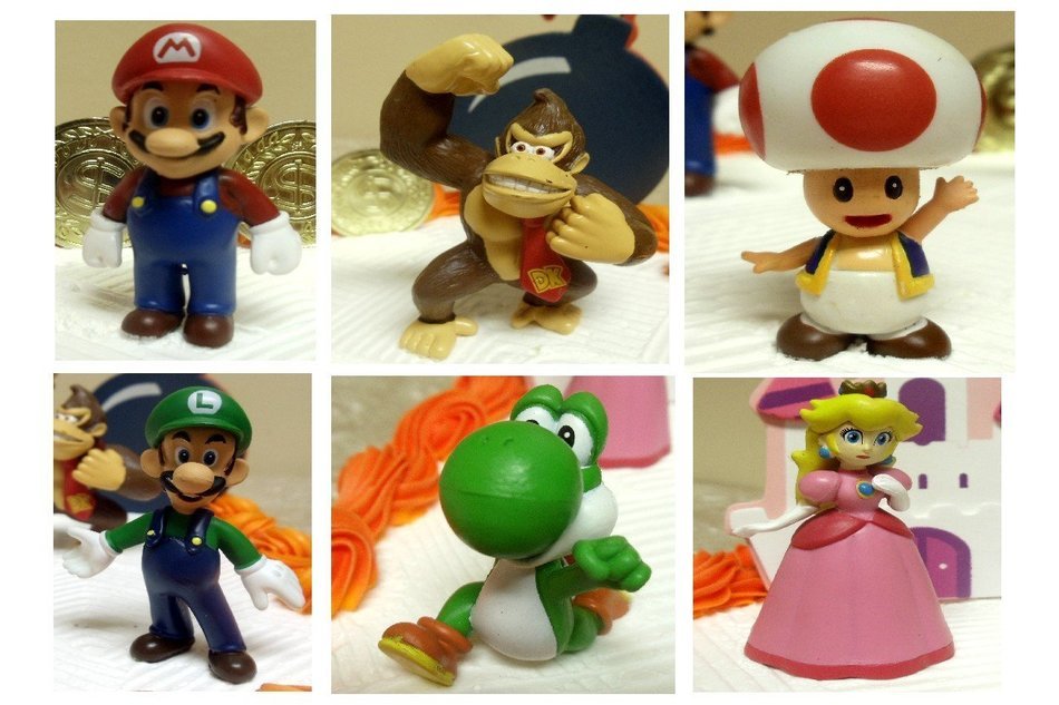 Mario Brothers 23 Piece Birthday Cake Topper Set Featuring Mario Castle, Bomb, Mario Coins, 6 Mario Figures Including... N3
