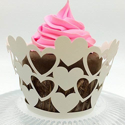 CozyT 50 PACK Hearts Design Cupcake Wrappers Artistic Bake Cake Paper Cups Vine Lace Laser Cut Liner Baking Cup... N4