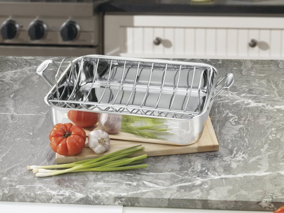 Premium Cuisinart Silver Stainless Steel Roaster Grill Rack with Bear Paw Meat Handlers Bundle