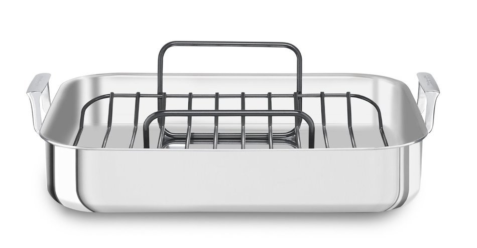 KitchenAid KitchenAid KC1T16RP 16" Tri-Ply Stainless Steel Roaster with Rack - Brushed Exterior and Polished Interior... N3
