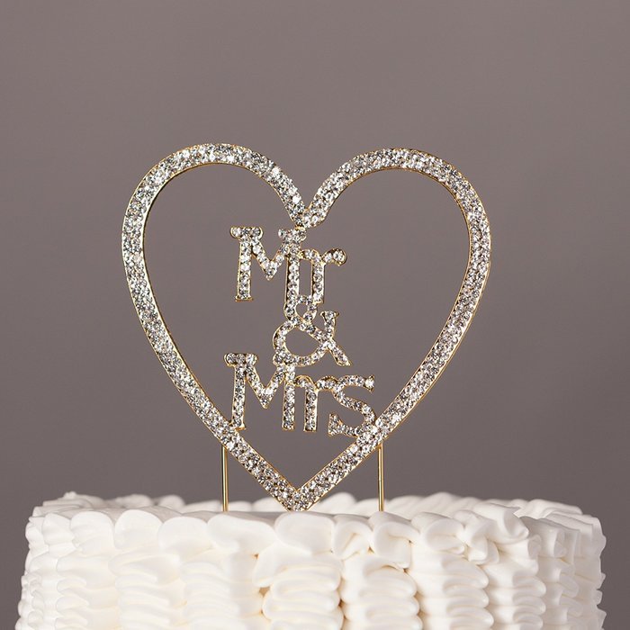 Mr & Mrs Heart Wedding Cake Topper Gold Monogram Rhinestone Decoration (Gold) N5