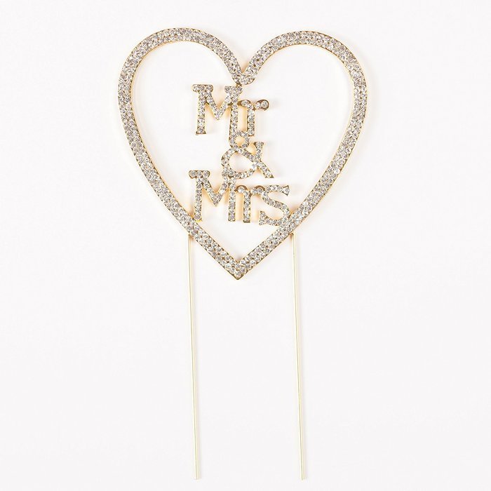 Mr & Mrs Heart Wedding Cake Topper Gold Monogram Rhinestone Decoration (Gold) N6