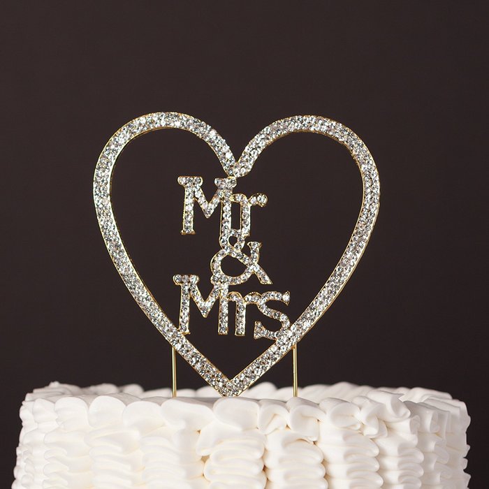 Mr & Mrs Heart Wedding Cake Topper Gold Monogram Rhinestone Decoration (Gold) N7