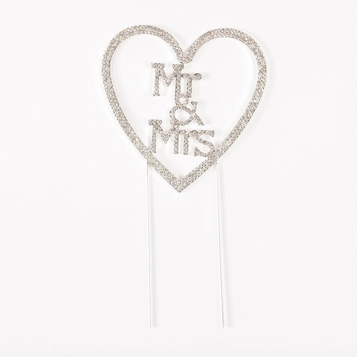Mr & Mrs Heart Wedding Cake Topper Gold Monogram Rhinestone Decoration (Gold) N8