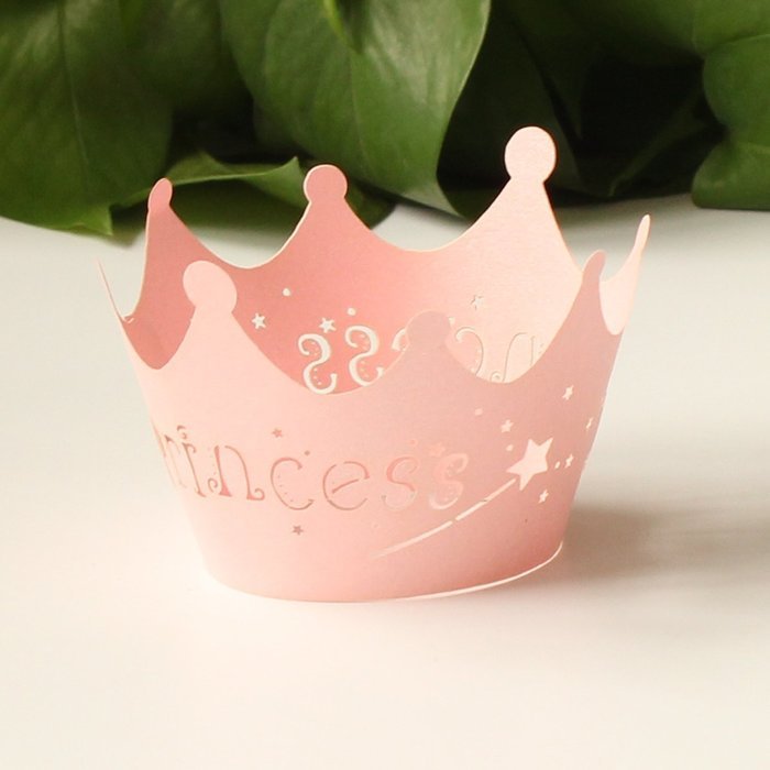 24pcs Pink Princess Crown Cupcake Wrappers Cases Wedding Christening Baby Girl Shower Party Cake Decoration N2