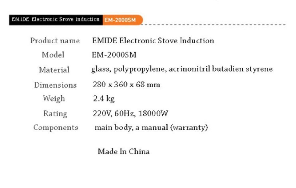 Emide Home & Kitchen Electric Stove Induction EM-2000SM N4