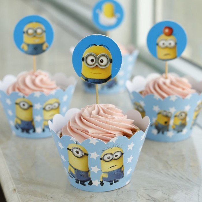Fatflyshop - 24 Pieces/lot Despicable Me Minions Cupcake Wrappers Cake Toppers Picks Decoration Kids Birthday...