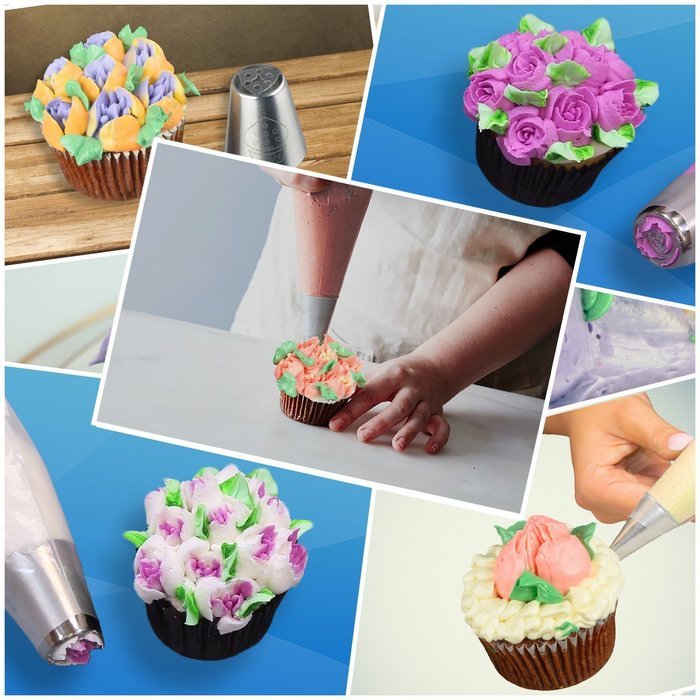 Russian Piping Tips & Icing Tips Complete Bundle | 18 Pcs/Set | 304 Stainless Deluxe Nozzles Buttercream Decorating... N8