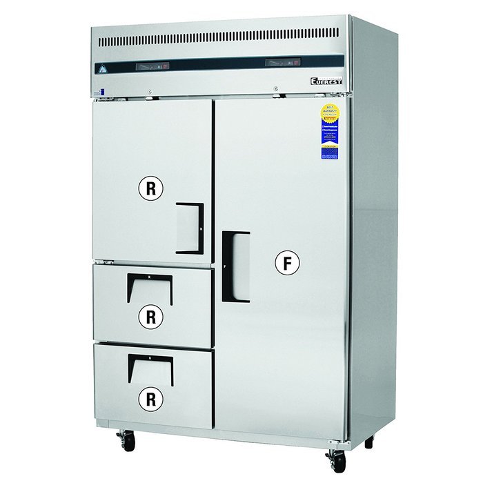 Two Section, One Half Door and Two Drawer Refrigerator, One Full Door Freezer
