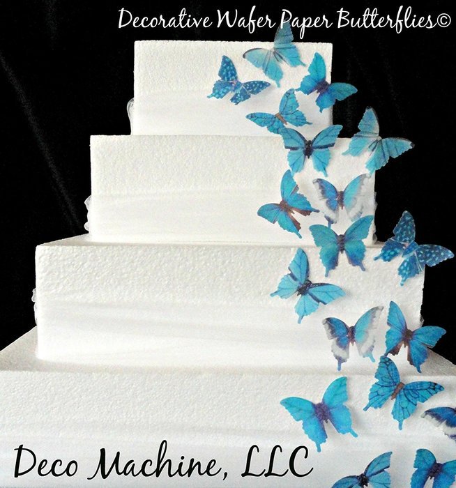 24 LIGHT TEAL TURQUOISE BLUE Assorted Decorative Wafer Paper Butterflies&copy; Set 1.75" Size Cake Decorations Cupcake...