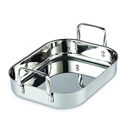 Super Heavy Gauge Stainless Steel 14'' Roasting Pan with V-Shaped Rack