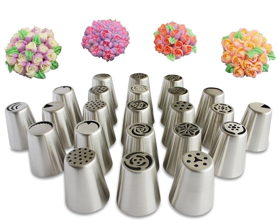 Angie Madison 29PCS/SET Cake Decorating Tips - Russian Piping Tips & Bag Set&ndash;23 EXTRA LARGE Stainless Steel Nozzles... N5