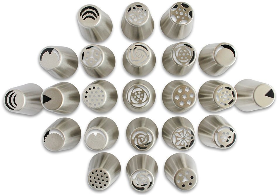 Angie Madison 29PCS/SET Cake Decorating Tips - Russian Piping Tips & Bag Set&ndash;23 EXTRA LARGE Stainless Steel Nozzles... N6