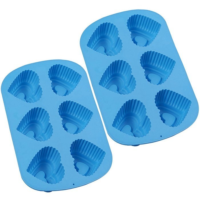 Chefaith 2 Pcs 6-Cup Silicone Muffin / Cupcake Baking Pan [Heart-Shaped Baking Cups] - Non-Stick, Heat Resistant... N4