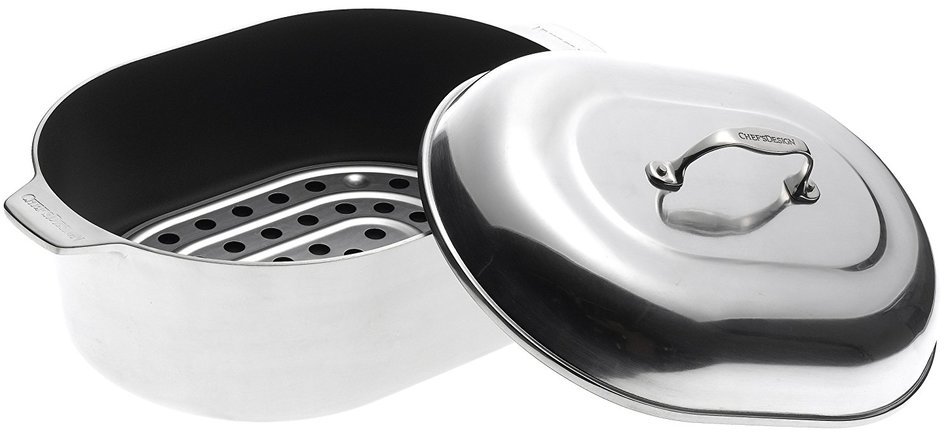 Chef's Design 13-1/2-Quart Covered Oval Roaster with Nonstick Interior