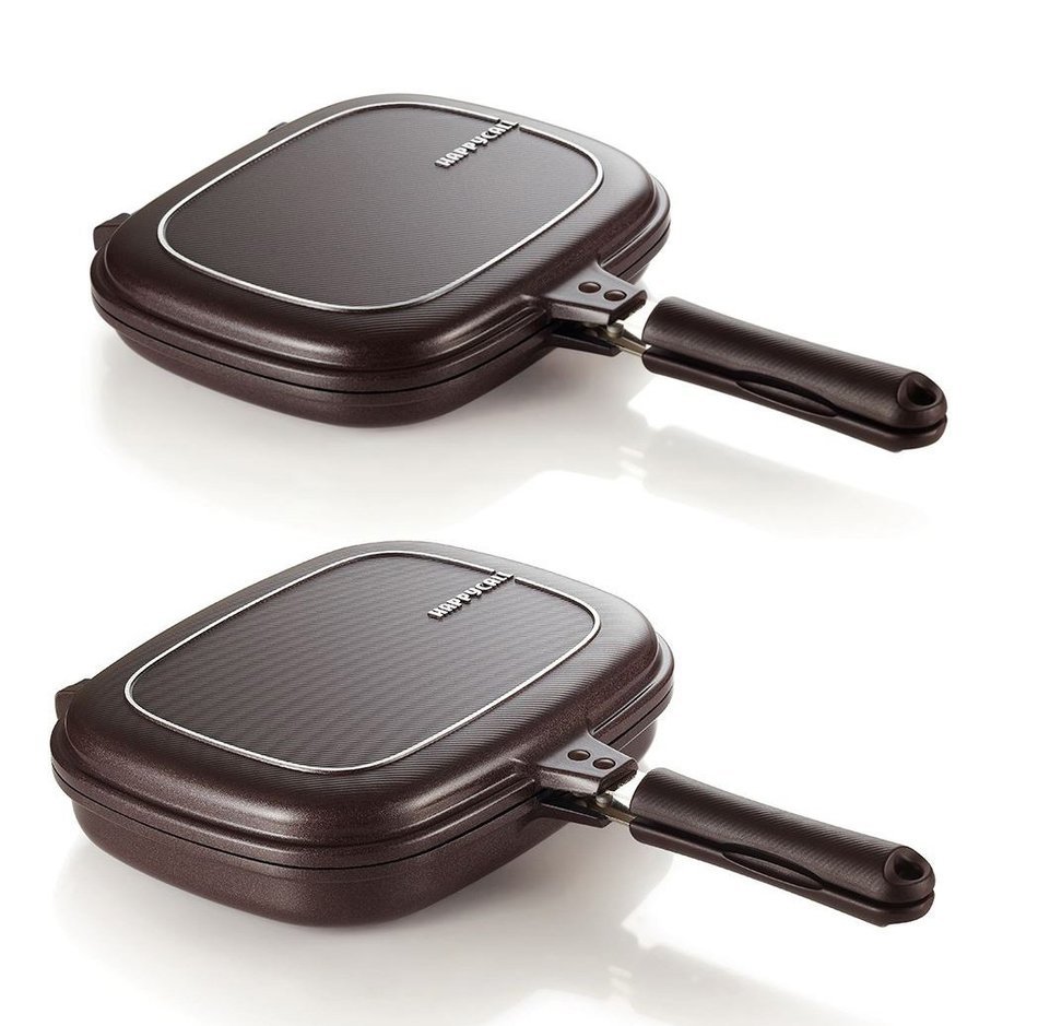 Happycall PLASMA Titanium Coating Double Grill Pan IH (Induction) Compatible New Version (2 Set (10.8"+11.8")) N2