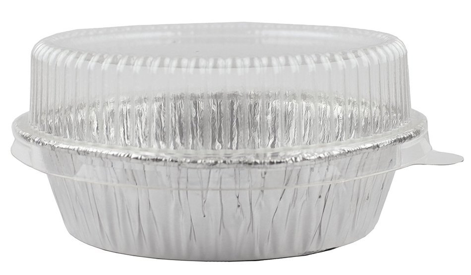 Foil Disposable 4-2/8" Mini Pot Pie, Food, Mini Tart Pans, Mini Pie Pans with Plastic Lids, 1 Pack 20 Sets. N2