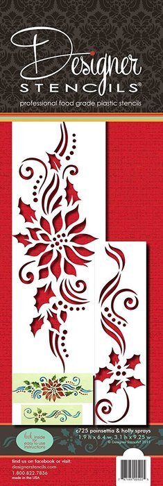 Designer Stencils C725 Poinsettia and Holly Sprays Cake Stencils, Beige/semi-transparent N2
