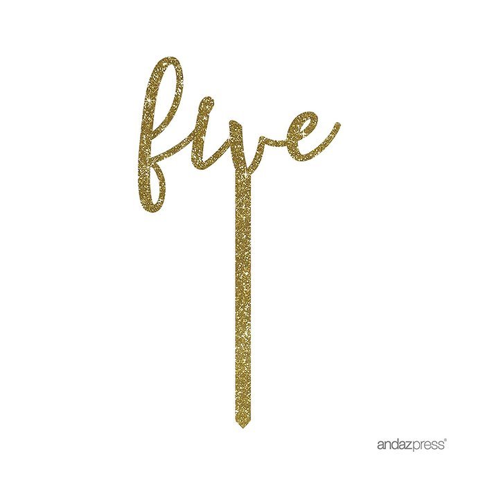 Andaz Press 5th Birthday and Anniversary Acrylic Cake Toppers, Pink Glitter, Number 5, 1-Pack N62
