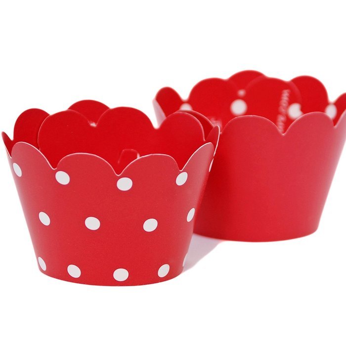 MINI Cupcake Wrappers Red and White Polka Dot, Solid, 24 Wraps, Confetti Couture Party Supplies N35