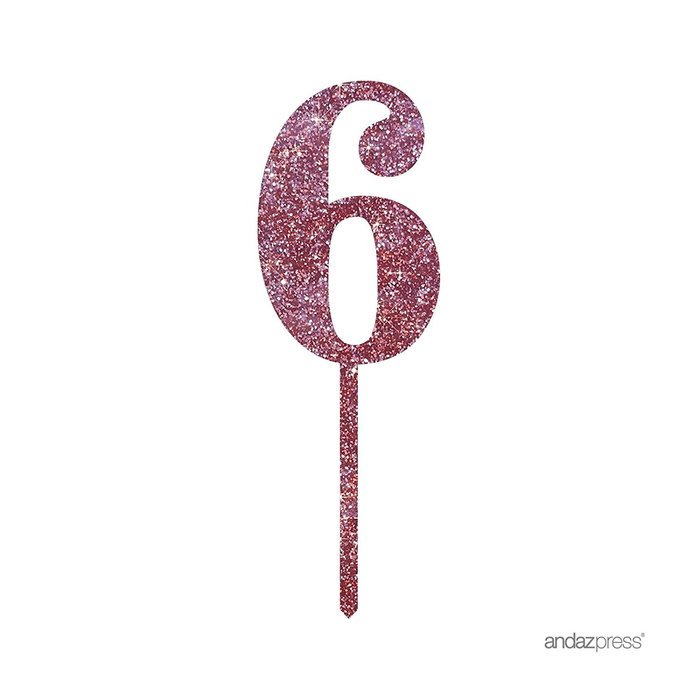 Andaz Press 5th Birthday and Anniversary Acrylic Cake Toppers, Pink Glitter, Number 5, 1-Pack N84