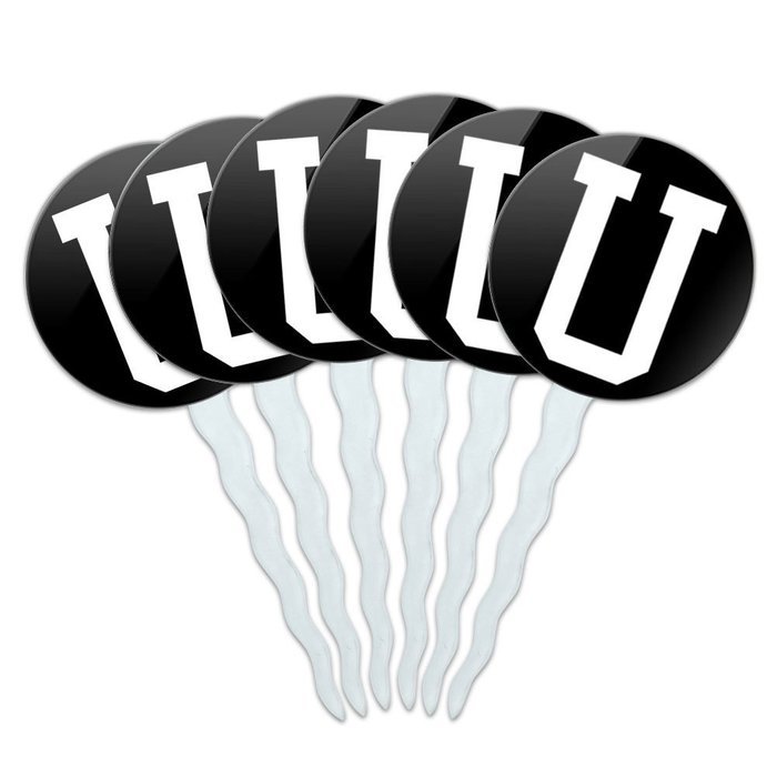 Set of 6 Cupcake Picks Toppers Decoration Letter Initial Black White - Letter G Initial N17