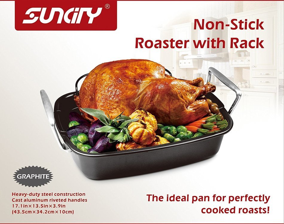 SunCity Non-stick Roaster with Rack, Graphite Grey