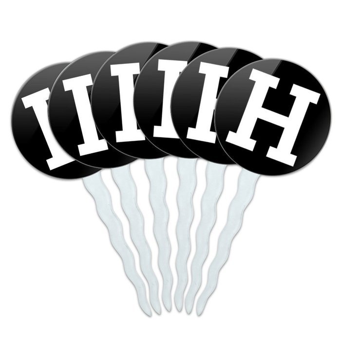 Set of 6 Cupcake Picks Toppers Decoration Letter Initial Black White - Letter G Initial N18