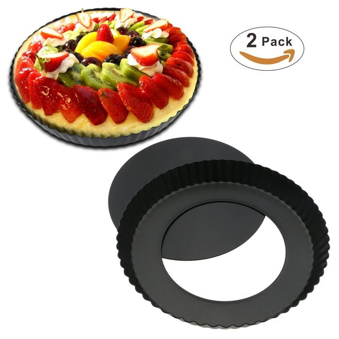TedGem 2 Pack 8.8 Inches Non-Stick Removable Loose Bottom Quiche Tart Pan, Tart Pie Pan, Round Tart Quiche Pan... N5