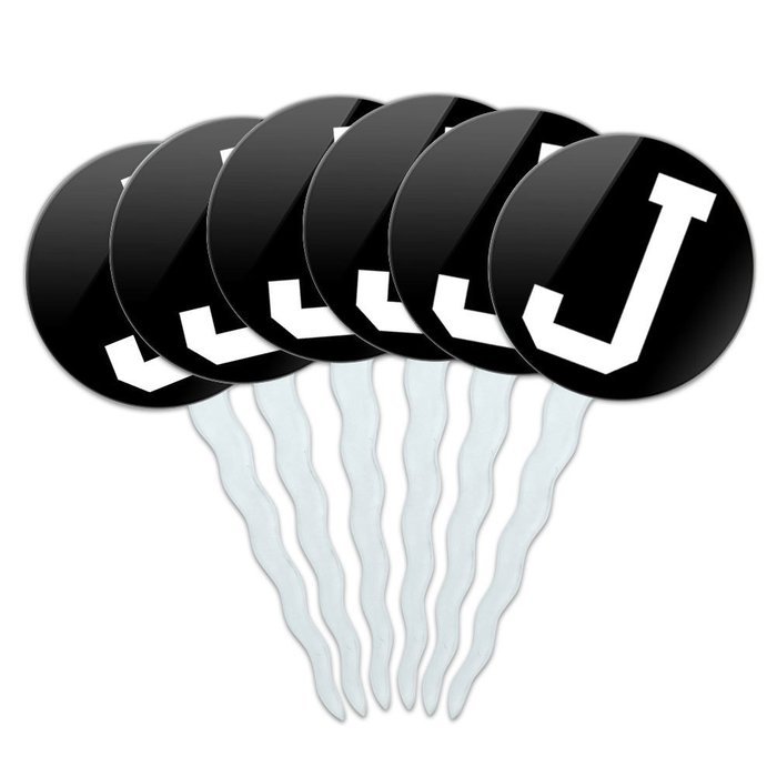 Set of 6 Cupcake Picks Toppers Decoration Letter Initial Black White - Letter G Initial N19